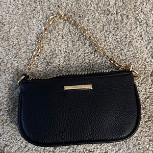 Black Leather Wristlet with Gold Chain